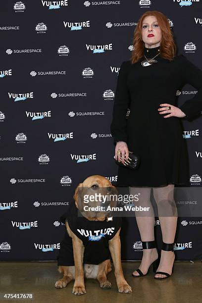 Author Julie Klausner poses with Buddy the dog at the Vulture Festival At Milk Studios on May 31, 2015 in New York City.