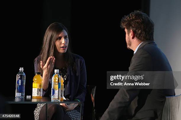 Gazelle Emami and writer Beau Willimon speaks on stage during Vulture Festival Presents: Beau Willimon In Conversation at Milk Studios on May 31,...