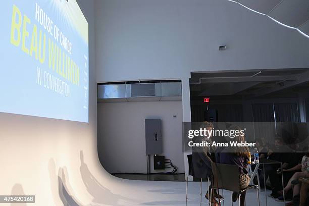 Writer Beau Willimon and Gazelle Emami speak on stage during Vulture Festival Presents: Beau Willimon In Conversation at Milk Studios on May 31, 2015...