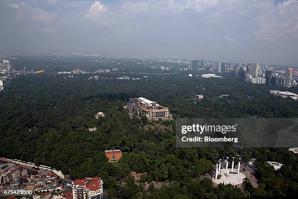 Chapultepec Castle, center, stands in Chapultepec Park in this aerial photo taken during a Red Wings Co. TuriSky helicopter tour of Mexico City,...