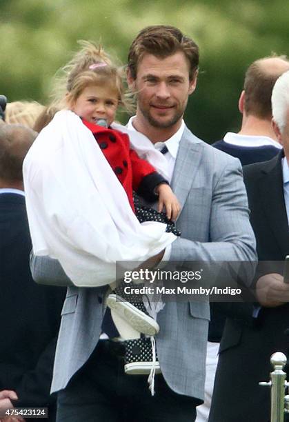 Chris Hemsworth and daughter India Rose Hemsworth attend day 2 of the Audi Polo Challenge at Coworth Park on May 31, 2015 in Ascot, England.