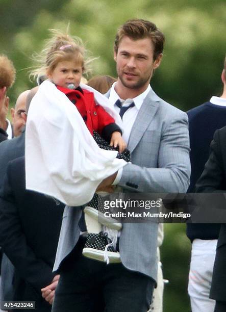 Chris Hemsworth and daughter India Rose Hemsworth attend day 2 of the Audi Polo Challenge at Coworth Park on May 31, 2015 in Ascot, England.