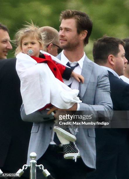 Chris Hemsworth and daughter India Rose Hemsworth attend day 2 of the Audi Polo Challenge at Coworth Park on May 31, 2015 in Ascot, England.