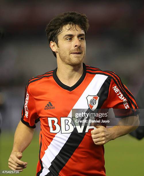 Pablo Aimar of River Plate greets fans after a match between River Plate and Rosario Central as part of 14th round of Torneo Primera Division 2015 at...