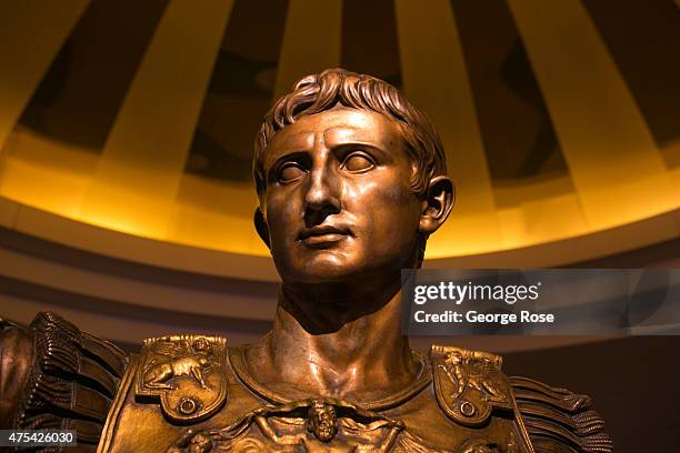 Bronze bust of Julius Caesar is displayed in the lobby at Caesars Palace on May 19, 2015 in Las Vegas, Nevada. Tourism in America's "Sin City" has,...