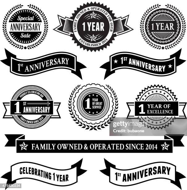 one year anniversary vector badge set royalty free vector background - baby font stock illustrations