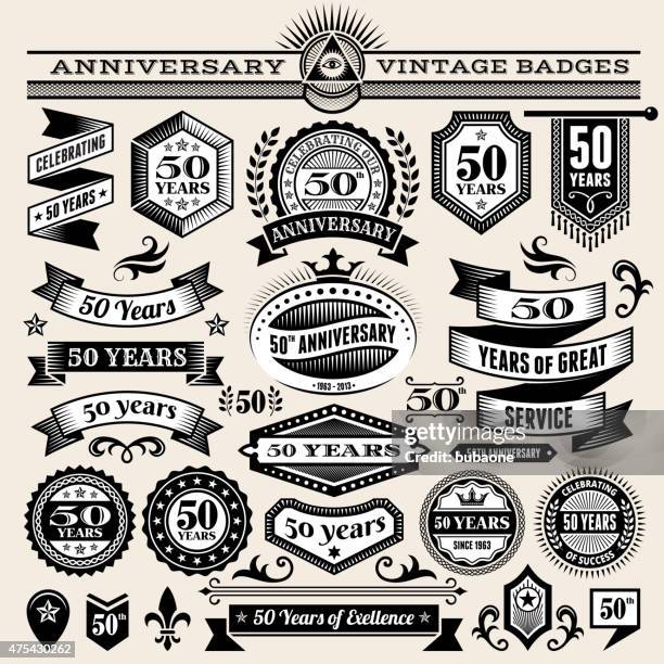 fifty year anniversary hand-drawn royalty free vector background on paper - fleur de lys stock illustrations