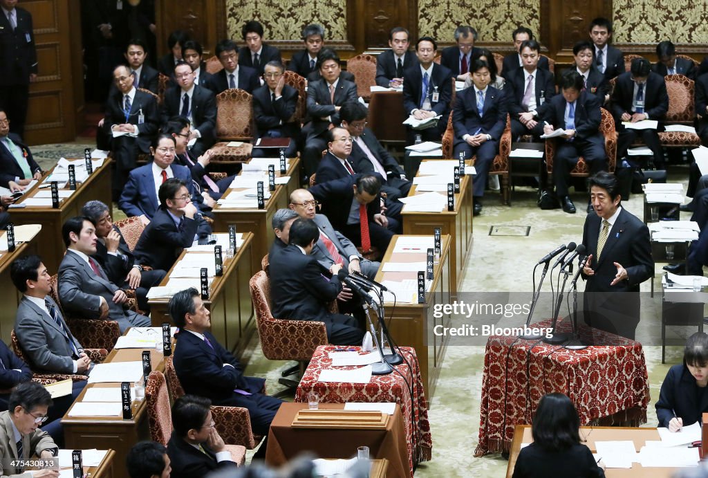 Japan's Prime Minister Shinzo Abe Attends A Budget Committee At Diet