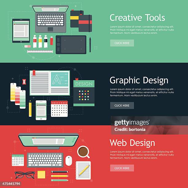 graphic design flat design web banners icon sets - color pencils stock illustrations