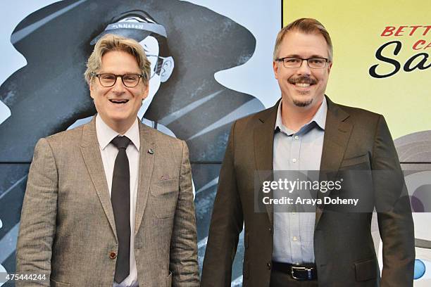 Producers Peter Gould and Vince Gilligan attend the 5th Annual Critics' Choice Television Awards at The Beverly Hilton Hotel on May 31, 2015 in...