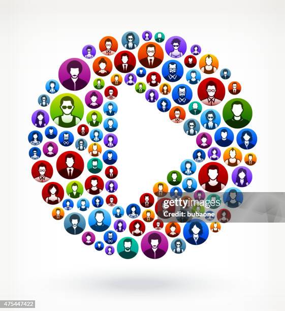 play button people faces community and communication pattern. - mohawk stock illustrations