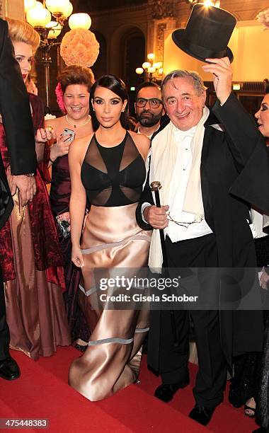 Kim Kardashian and Richard Lugner attend the traditional Vienna Opera Ball at Vienna State Opera on February 27, 2014 in Vienna, Austria.