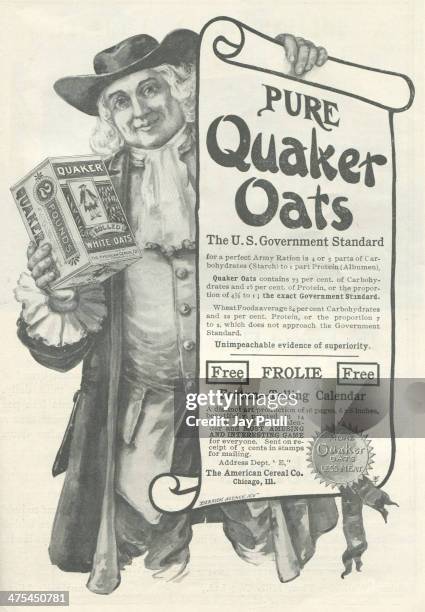 Advertisement for Quaker Oats by the American Cereal Company in Chicago, Illinois, 1901. The Derrick Advertising agency is noted.