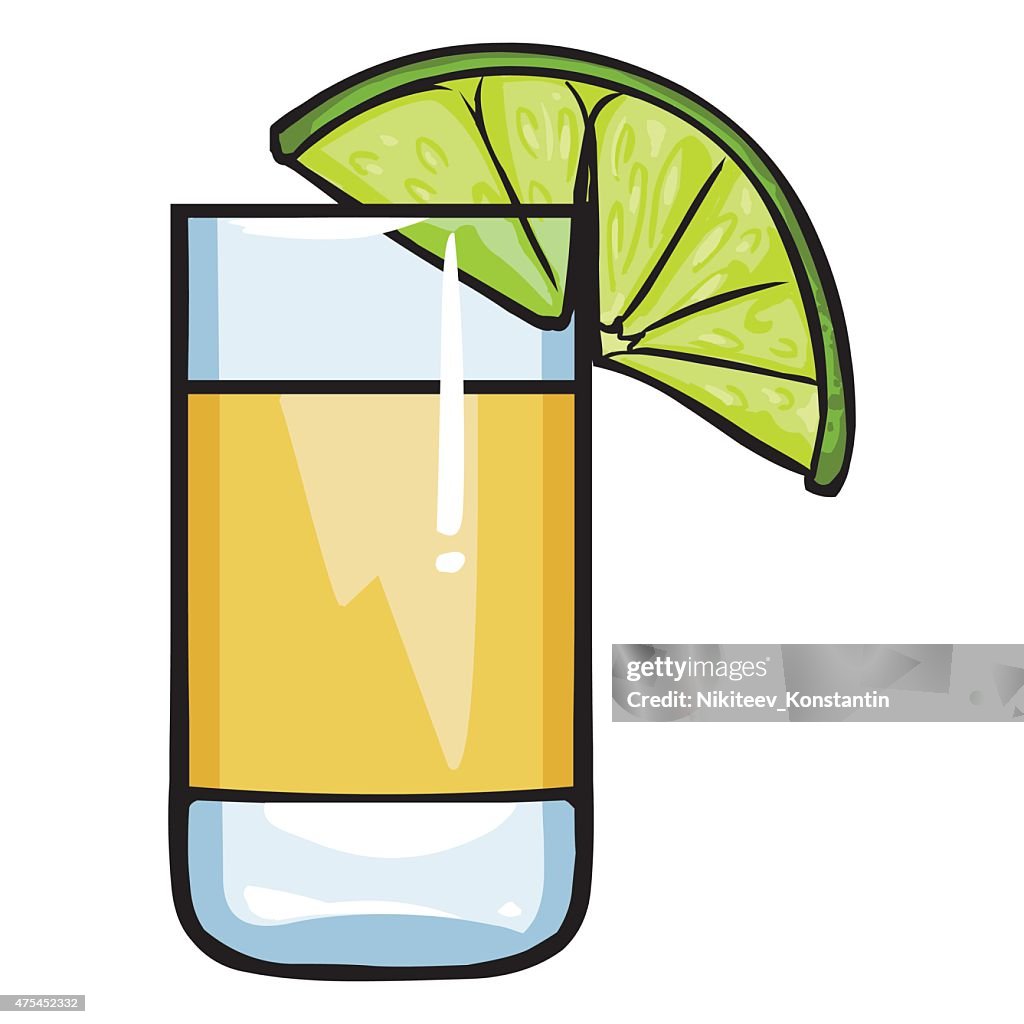 Toma Vector De Dibujos Animados De Tequila Con Una Lima Ilustración de  stock - Getty Images