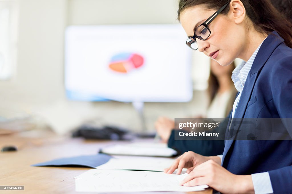 Business Conference Call Woman Analyzing Financial Figures