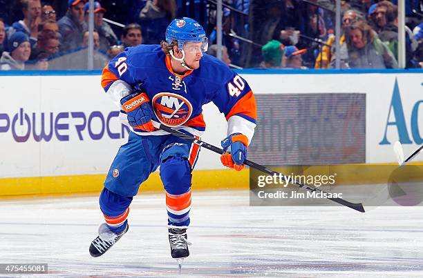 Michael Grabner of the New York Islanders in action against the Toronto Maple Leafs on February 27, 2014 at Nassau Coliseum in Uniondale, New York....