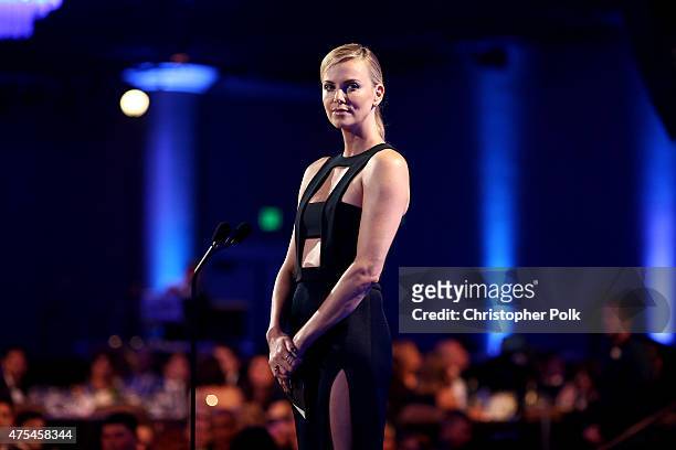 Actress Charlize Theron speaks onstage at the 5th Annual Critics' Choice Television Awards at The Beverly Hilton Hotel on May 31, 2015 in Beverly...