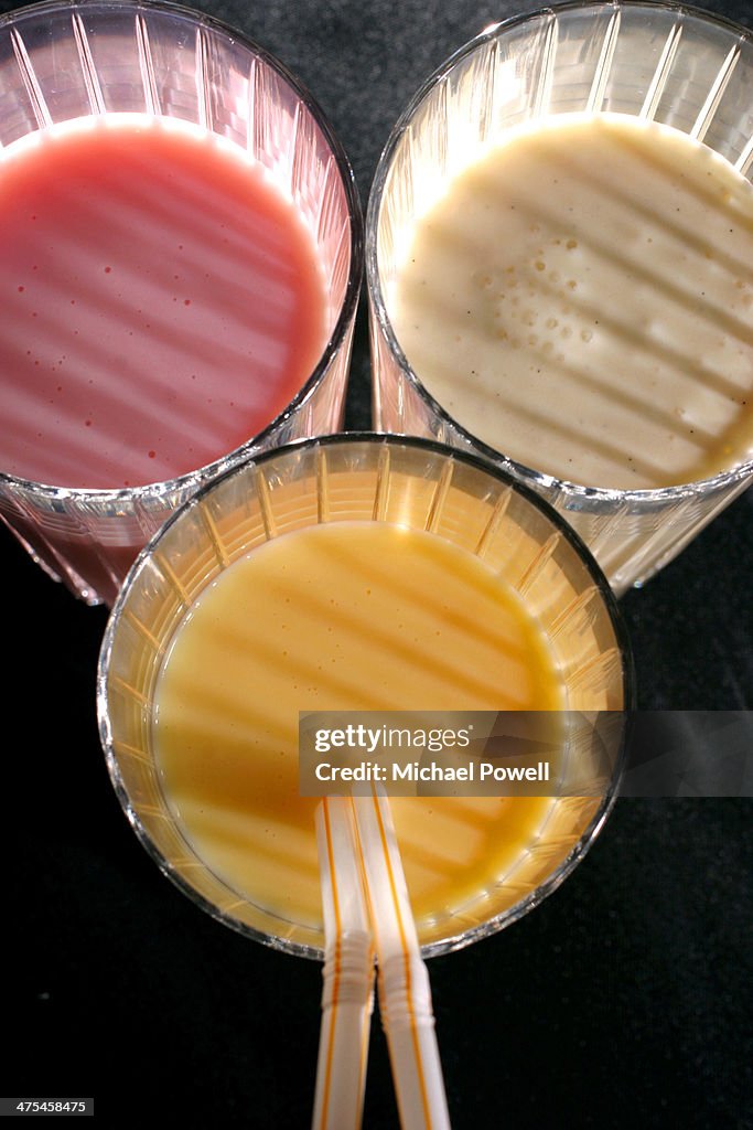 Milkshake selection, banana, vanilla and strawberr