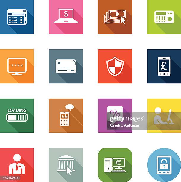 flat icons - home bank - emblem credit card payment stock illustrations