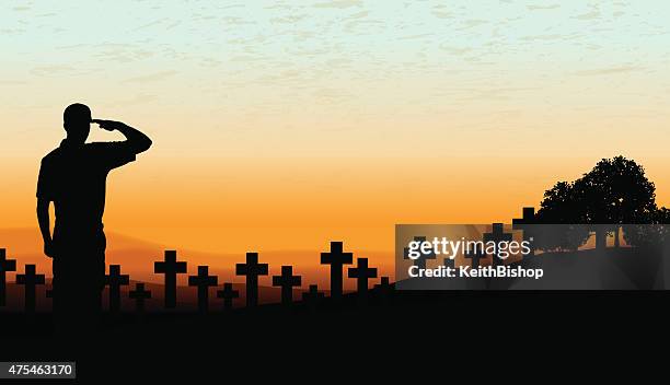 ilustraciones, imágenes clip art, dibujos animados e iconos de stock de soldier cementerio militar-fondo de vacaciones - cementerio