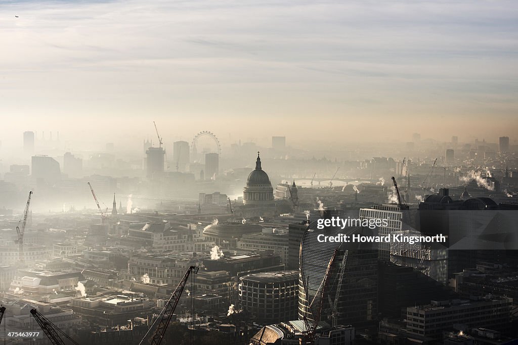 Aerial of St Paul's in the fog