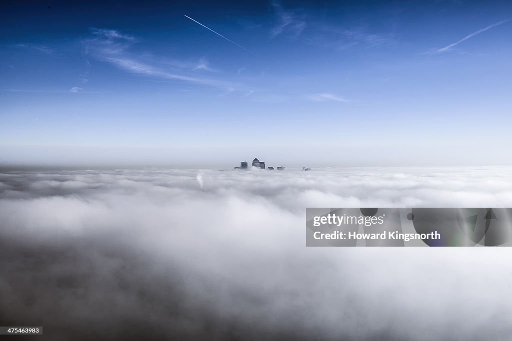 Canary Wharf above the cloudbase