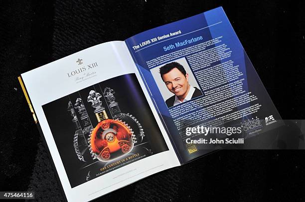 View of LOUIS XIII decanter and Seth MacFarlane, winner of the Critics' Choice LOUIS XIII Genius Award in the award book at the 5th Annual Critics'...