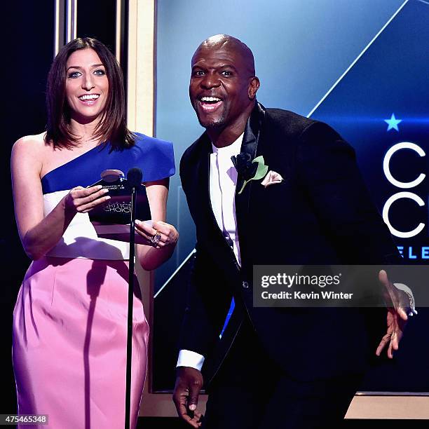 Actors Chelsea Peretti and Terry Crews speak onstage during the 5th Annual Critics' Choice Television Awards at The Beverly Hilton Hotel on May 31,...