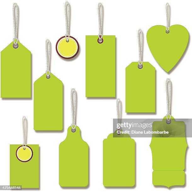 leuchtend grüne geschenk oder preis-tags mit string  - string circle stock-grafiken, -clipart, -cartoons und -symbole
