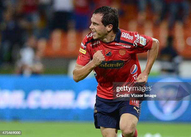 Hernan Hechalar of Independiente Medellin celebrates after scoring the second goal of his team during a semifinal match between Medellin and Deportes...