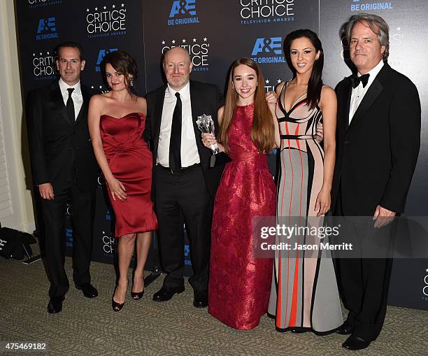 Producer Darryl Frank, actress Alison Wright, writer-producer Joe Weisberg, actors Holly Taylor, Annet Mahendru and producer Graham Yost pose with...