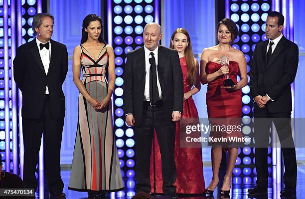 Producer Graham Yost, actress Annet Mahendru, producer Joe Weisberg, actors Holly Taylor, Alison Wright and producer Darryl Frank accept the Best...