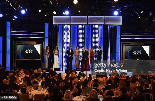 Producer Graham Yost, actress Annet Mahendru, producer Joe Weisberg, actors Holly Taylor, Alison Wright and producer Darryl Frank accept the Best...