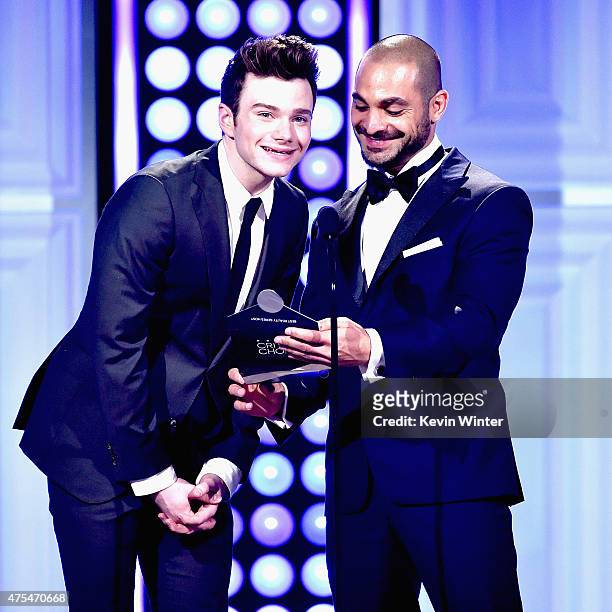 Actors Chris Colfer and Michael Mando speak onstage at the 5th Annual Critics' Choice Television Awards at The Beverly Hilton Hotel on May 31, 2015...