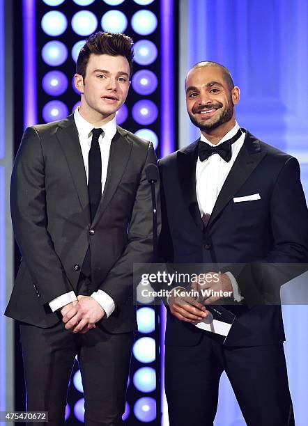 Actors Chris Colfer and Michael Mando speak onstage at the 5th Annual Critics' Choice Television Awards at The Beverly Hilton Hotel on May 31, 2015...