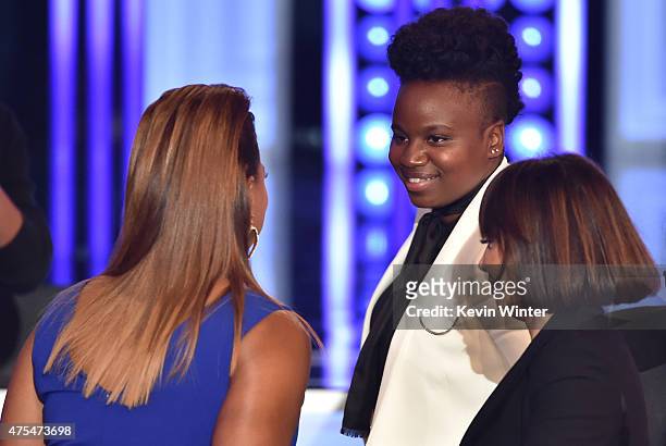 Actress Queen Latifah and writer/director Dee Rees accept the Best Movie award for "Bessie" onstage at the 5th Annual Critics' Choice Television...