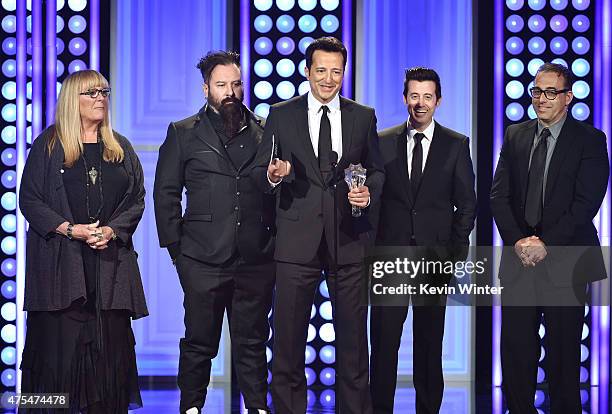 Make up artists Ve Neill and Glenn Hetrick, producer Dwight D. Smith and producers Derek Atherton and Michael Agbabian accept the Best Reality Series...