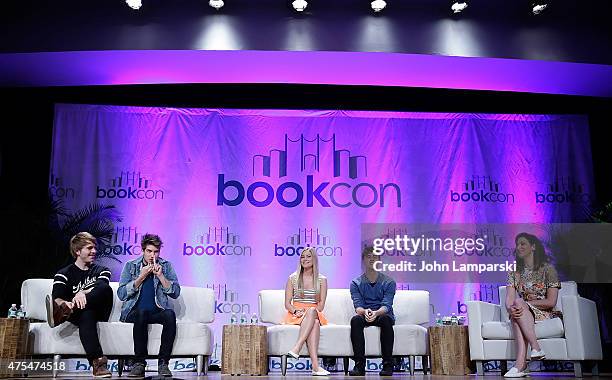 Shane Dawson, Joey Graceffa, Justine Ezarik, aka ijustine and Connor Franta attend BookCon 2015 at Javits Center on May 31, 2015 in New York City.