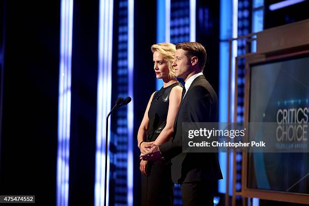 Actors Sarah Paulson and Benjamin McKenzie speak onstage at the 5th Annual Critics' Choice Television Awards at The Beverly Hilton Hotel on May 31,...