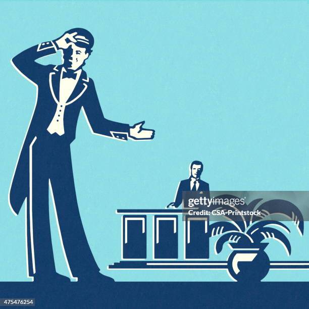 doorman and concierge at a hotel - bell boy stock illustrations