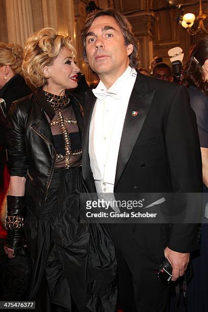 Simona Gandolfi and Hubertus Hohenlohe attend the traditional Vienna Opera Ball at Vienna State Opera on February 27, 2014 in Vienna, Austria.