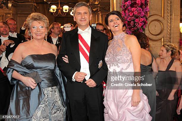 Viviane Reding, Michael Spindelegger and wife Margit attend the traditional Vienna Opera Ball at Vienna State Opera on February 27, 2014 in Vienna,...