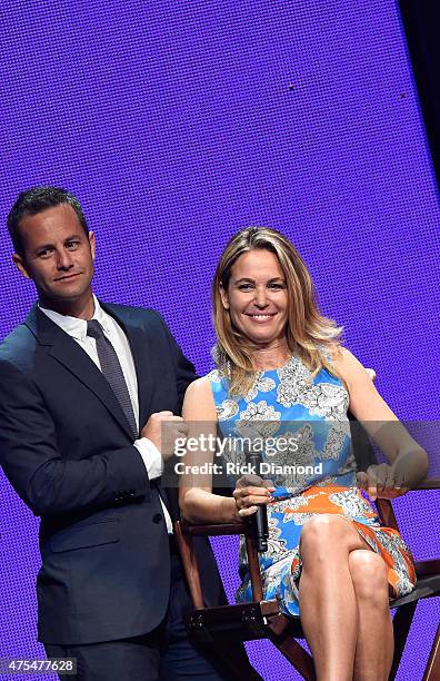 Host Kirk Cameron and wife actress Chelsea Noble speak onstage during the 3rd Annual KLOVE Fan Awards at the Grand Ole Opry House on May 31, 2015 in...