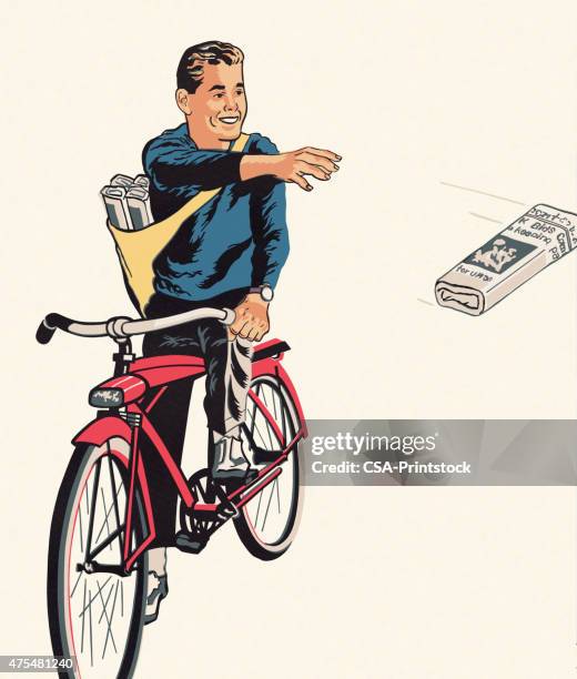 paperboy delivering the newspaper - newspaper boy stock illustrations