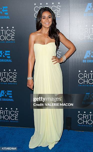 Actress Emmanuelle Chriqui arrives for the Fifth Annual Critic's Choice Television Awards in Beverly Hills, California, May 31, 2015. AFP PHOTO /...