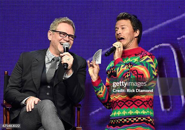 Steven Curtis Chapman and Mike Donehey speak onstage during the 3rd Annual KLOVE Fan Awards at the Grand Ole Opry House on May 31, 2015 in Nashville,...