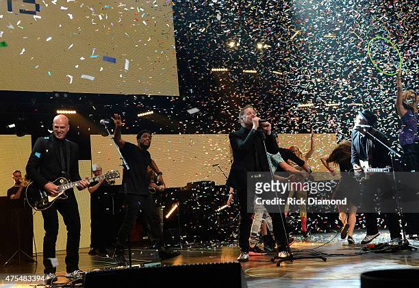 Musical group MercyMe performs onstage during the 3rd Annual KLOVE Fan Awards at the Grand Ole Opry House on May 31, 2015 in Nashville, Tennessee.