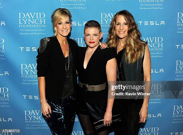 Musicians Martie Maguire, Natalie Maines and Emily Robison of the Dixie Chicks arrive at the David Lynch Foundation Gala Honoring Rick Rubin at the...