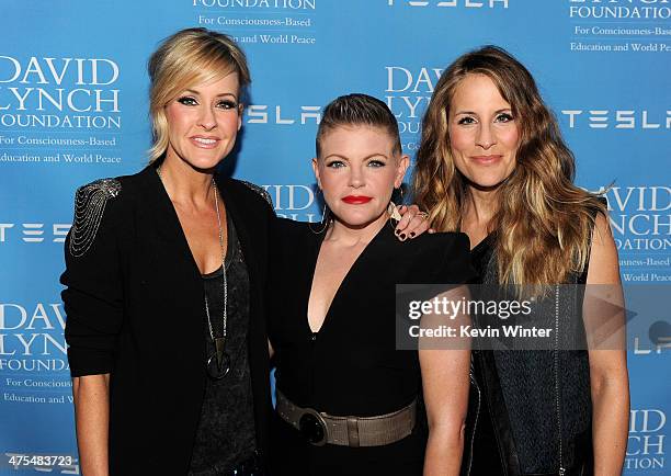 Musicians Martie Maguire, Natalie Maines and Emily Robison of the Dixie Chicks arrive at the David Lynch Foundation Gala Honoring Rick Rubin at the...