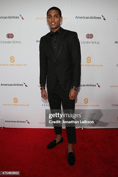 Jordan Clarkson arrives on the red carpet at the 2015 Cedars-Sinai Sports Spectacular at the Hyatt Regency Century Plaza on May 31, 2015 in Century...